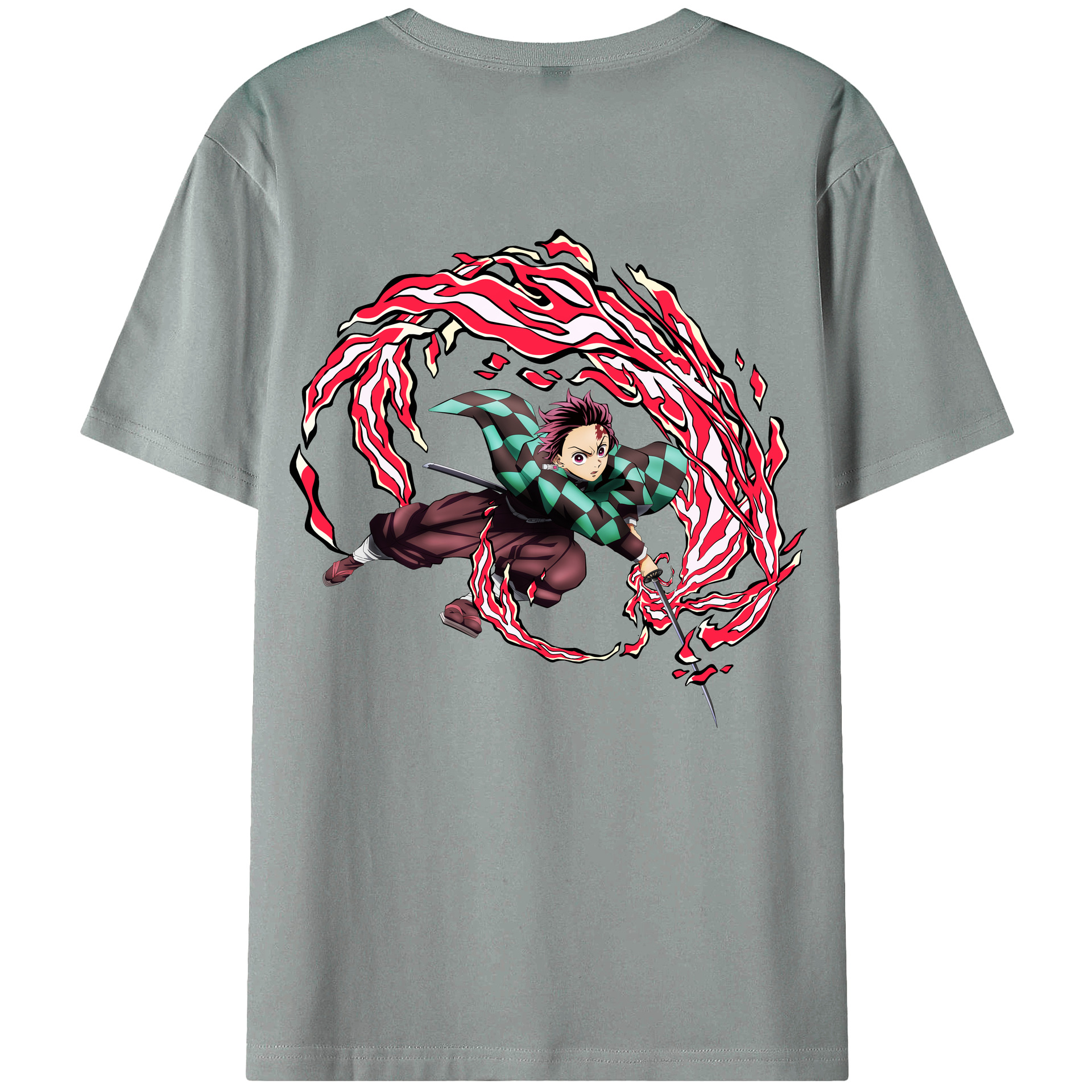 （画像用） 鬼滅の刃 竈門 炭治郎／かまど たんじろう Kamado Tanjirou 綿100％ メンズ半袖Tシャツ（バックプリント） 通気性